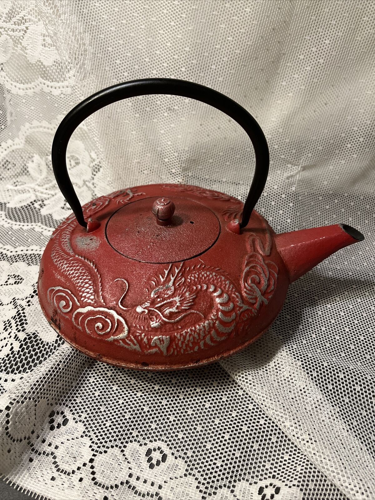 Teavana Style Red Cast Iron Teapot Imperial Dragon Used