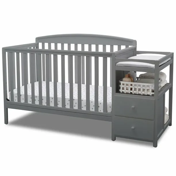 Gray Grey Full Convertible 4-in-1 Crib Bed Baby Toddler Nursery Changer Side