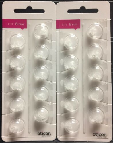 2 Packs Oticon 8mm Rite Open Domes. 10 Domes/pack, 20 Domes Total.