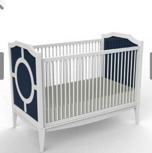 Ducduc Regency Circle Crib Toddler Bed White & Dark Navy Convertible 2018