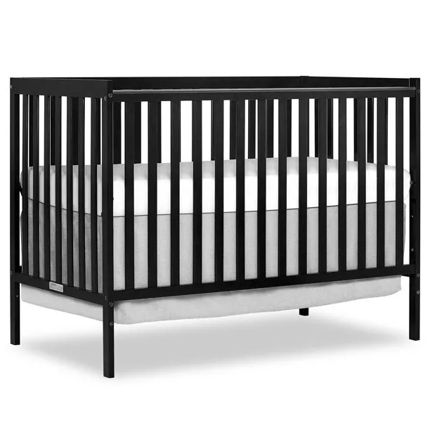 Solid Black 5-in-1 Convertible Crib Baby Bed Nursery Toddler Full Size Headboard