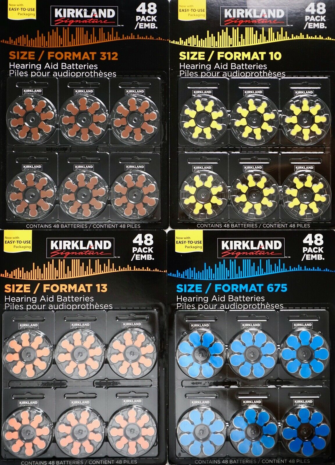 Kirkland Signature 48 Hearing Aid Batteries Premium Zinc-air Sizes 10 13 312 675
