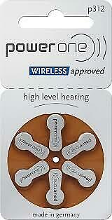 60 Powerone Size 312 Hearing Aid Batteries, Made In Germany Genuine 60 Batteries