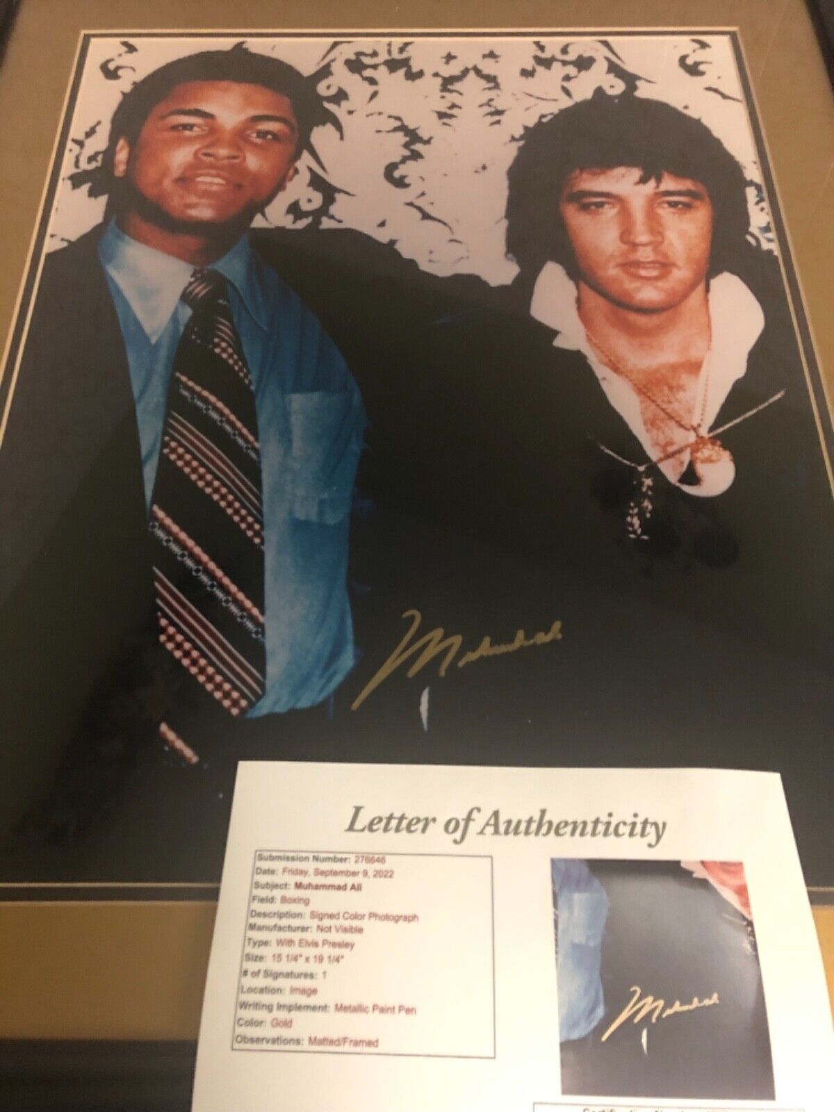 Autographed Muhammaf Ali 16x20 Framed W/ Elvis Jsa Letter Signed Some Frame Wear
