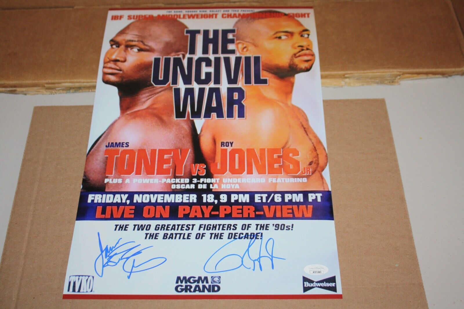 Roy Jones Jr & James Toney Dual Signed Autographed 11x17 Photo Poster Jsa Cert